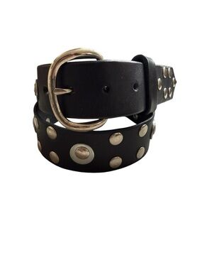 Vintage Black Studded Faux Leather Belt Silver Hardware Goth Grunge Punk Size 30